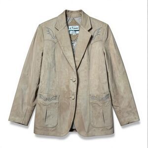 Remy Leather Vintage 100% Suede Leather Western Embroidered Blazer Jacket 14
